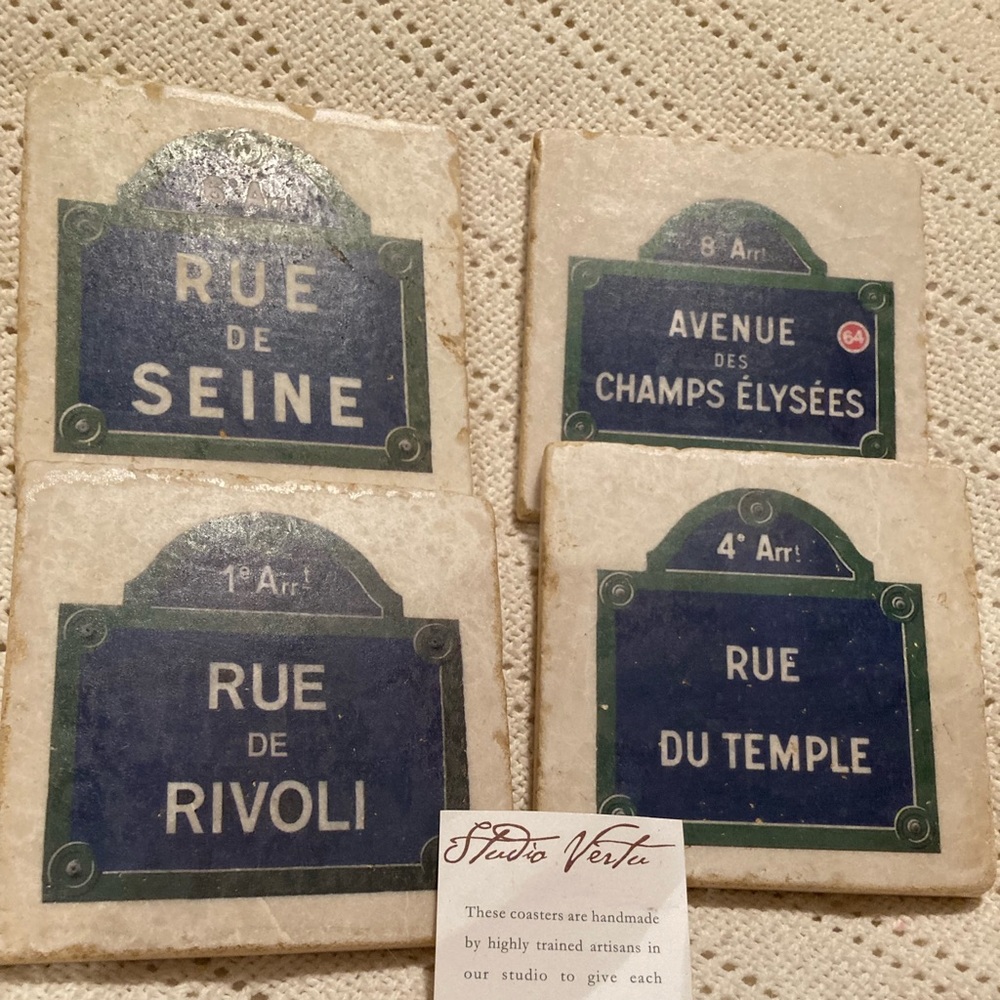 New with tags tumbled marble handmade coasters with cork backing set of 4